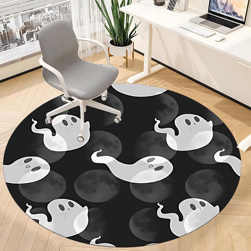 1pc Ghost Moon Office Round Area Rug, Indoor Mat Suitable For Office, Under Office Chairs Bedroom Living Room Home Decor, Room Deco148