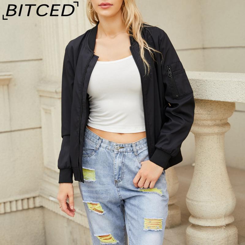 BITCED Jarní/podzimní lehká letová bunda Dámský ležérní kabát s dlouhým rukávem Volný střih Stojáček Baseballová bunda