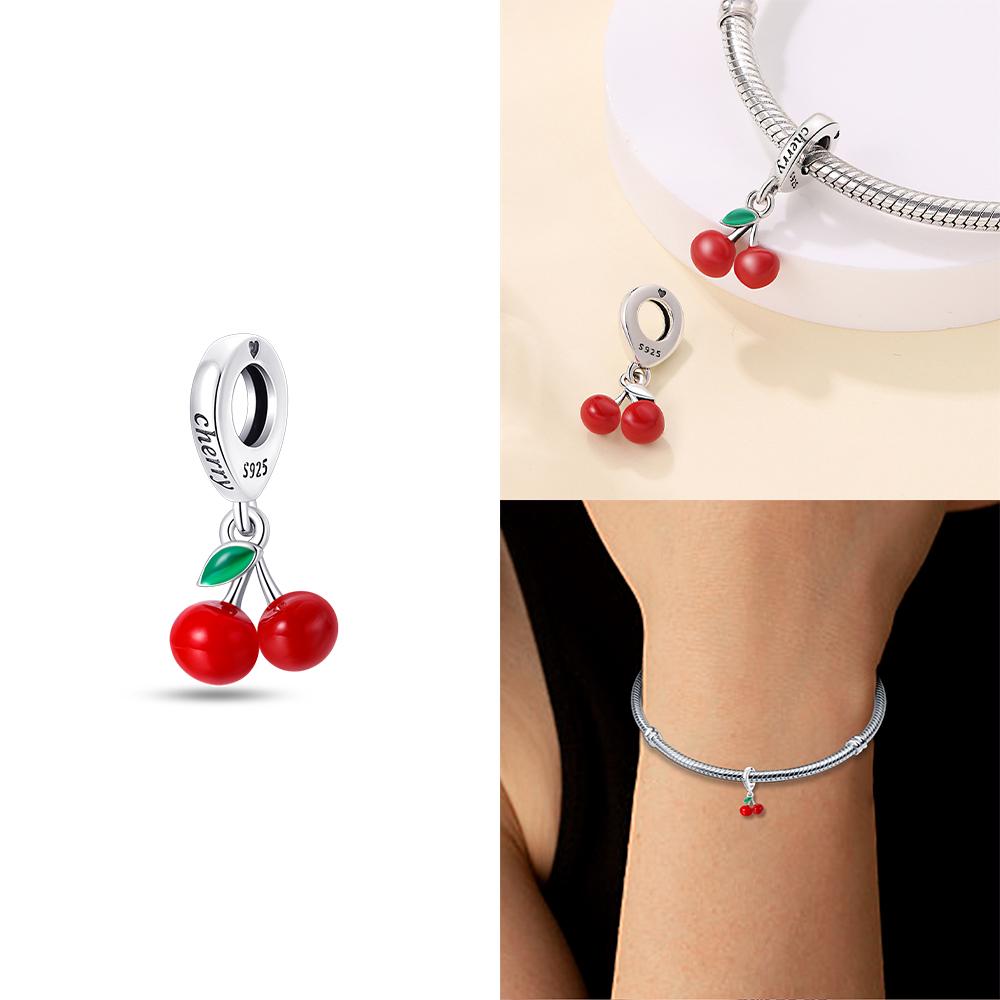 Original Strawberry Cherry Apple Avocado Fruit Charms Fit Bracelets Fine Diycopper Color Beadsbirthday Jewelry Gift