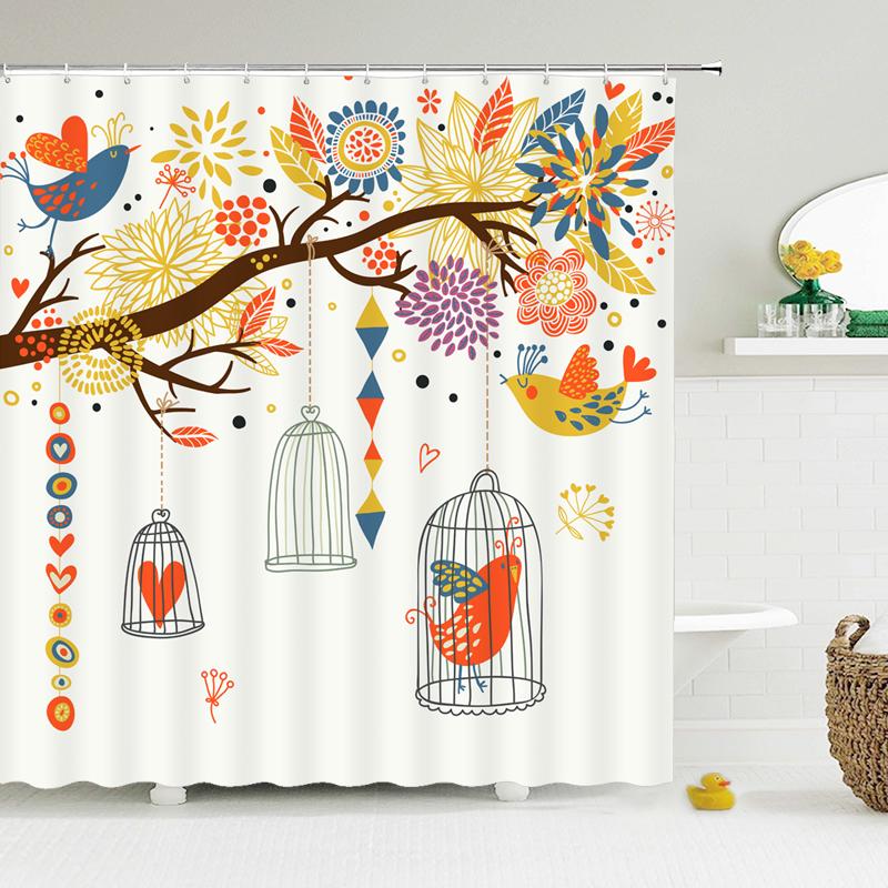 3D Printed Shower Curtains Tree Leaf Flower Plant Bathroom Curtain Waterproof Fabric Curtains Polyester Bath Screen 180X180Cm