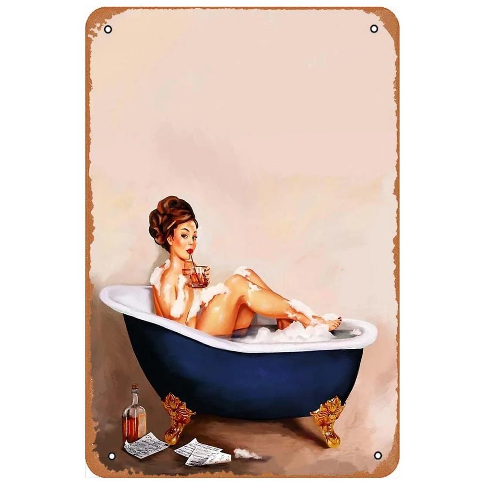 Vintage Metal Signs Pinup Girls Wall Decor for Bathroom Laundry Man Cave Home Bars Garage Cafe Clubs Retro Posters Plaque