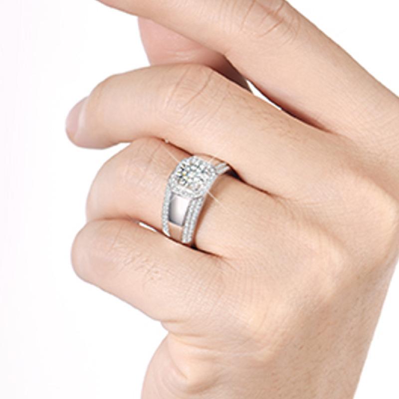 Ring, Smart, Vast and Bright Ring for Men, Pt Platinum Plated Imitation Moissanite Ring, Men's Ring, Men's Trendy 2 Carat