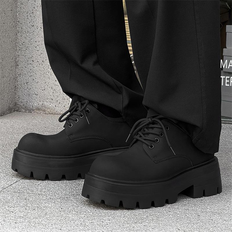 Spring and summer new lightweight leather shoes men's thick soles are heightened, soft and comfortable, black big head Derby shoes men's G003-J