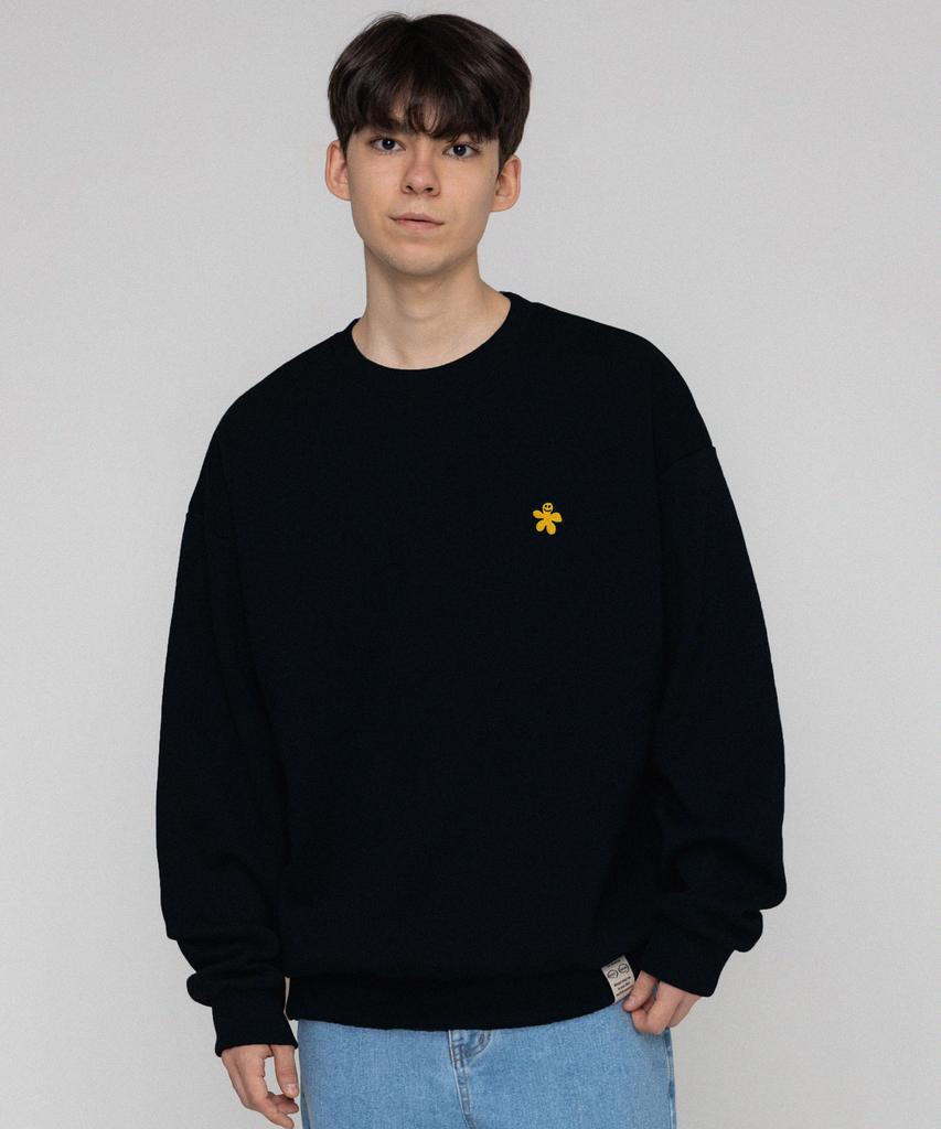 GRAVER [Unisex] Yellow Odd Flower Embroidered Sweatshirt_Black