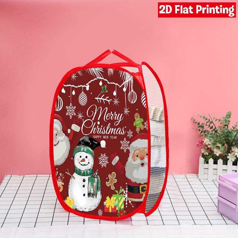 1Pcs Santa Claus Pop-Up Laundry Hamper Expandable Mesh Hamper Basket for Room Bedroom Bathroom Organization Contemporary Storage