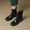 CM British Style Square Head Thick Heel Medium Tube Socks Boots Autumn and Winter New Metal Buckle Elastic Retro Versatile Thin