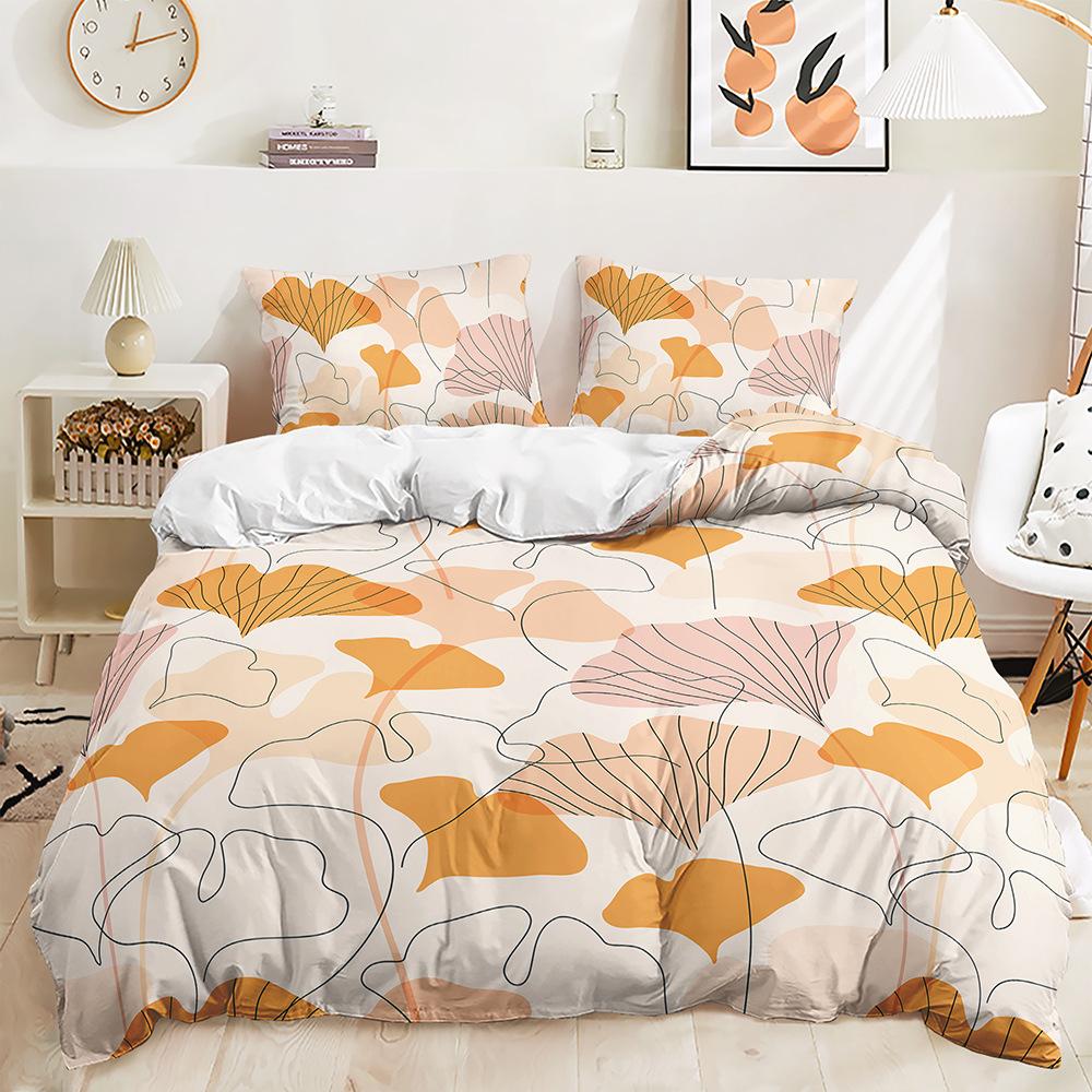 Bed Three-Piece Fallen Leaves Autumn Maple Leaf Quilt Cover 3D Digital Printing Kit