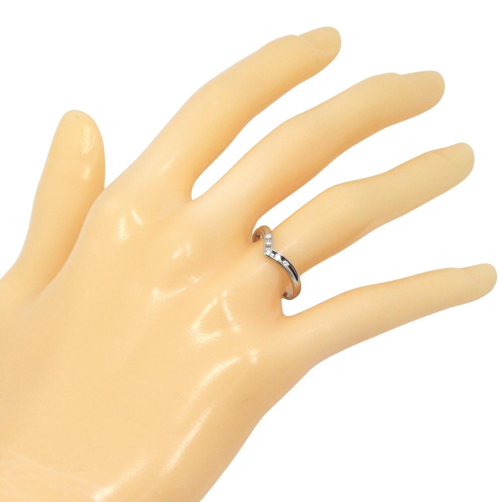 V-shaped 5P Ring Pt900Platinum/diamond #7.8(US Size) V character 2.7g Women Used
