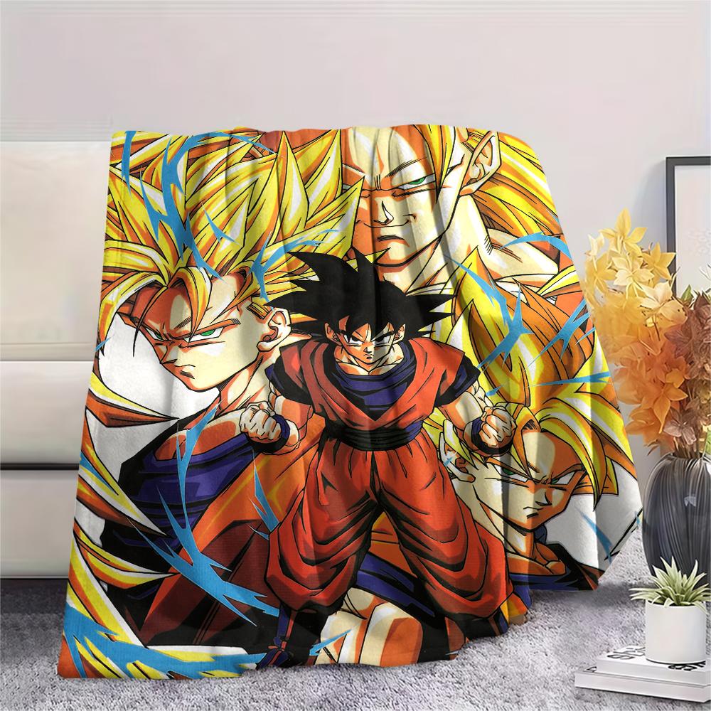 Goku Cartoon Pattern Flannel Blanket, High Quality Comfortable for All Seasons, Home Decor, Warmth and Comfort, Perfect for Gifts.