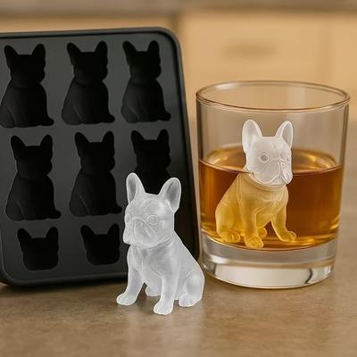1ks Forma na ledové kostky Francouzský buldoček, 3D silikonová mřížka na led ve tvaru psa, 6-otvorová zábavná forma na led ve tvaru zvířete, velká forma na led Francouzský buldoček, roztomilý neotřelý psí box na led