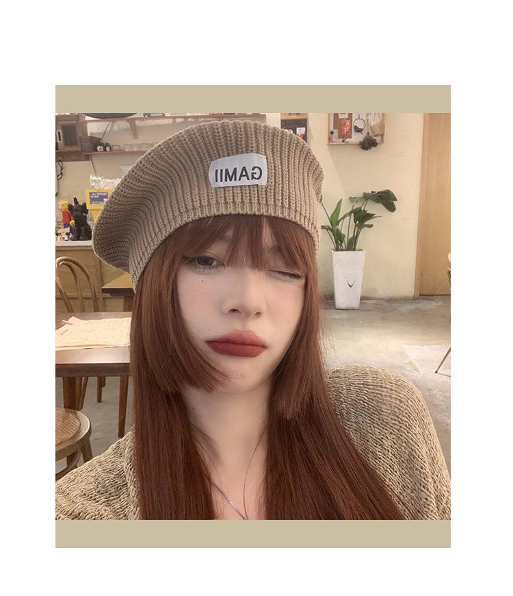 Trendy Korean Style Pink Knit Wool Beret: Women's Autumn/Winter Versatile, Face-Slimming Painter Hat