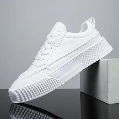 Men White Shoes Leather Casual Sneakers 2025 Trend Platform Shoes Comfortable Vulcanized Shoes for Men White Tenis Masculinos