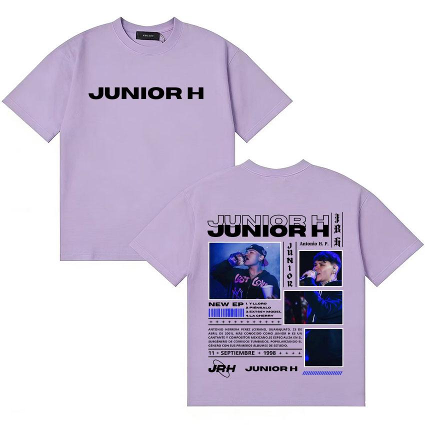 Streetwear Rapper Junior H New Album Tour T Shirt Unisex Women Short Sleeve Gothic Double Sided Print Hip Hop Casual Y2K Tee Unisex