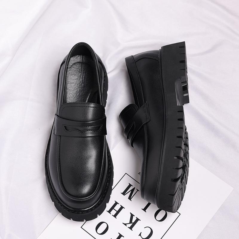 Black Platform Loafers Slip On Chunky Sole Casual Dress Shoes Comfortable Fashion Footwear For All Match For Daily Wear Office
