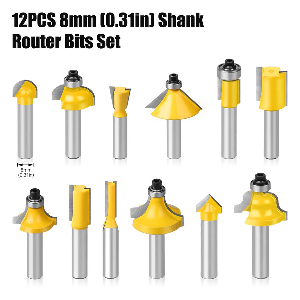 12pcs 6mm 8mm 1/4in 1/2in Shank Router Bits Set Woodworking Milling Cutter Trimming Straight Bits Carbide Engraving Cutting Tool