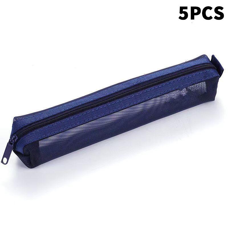 5Pcs Vintage Solid Color Mesh Pencil Case Portable Stationery Storage Pouch School Stationery Supplies Student Gifts