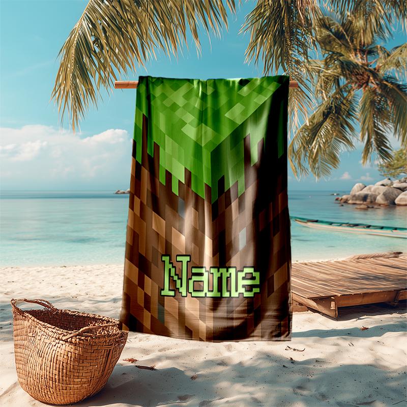 Personalized customized proof beach towel with Game Block Pixel World  pattern - soft, absorbent, quick-drying, perfect swimming, camping&bathing