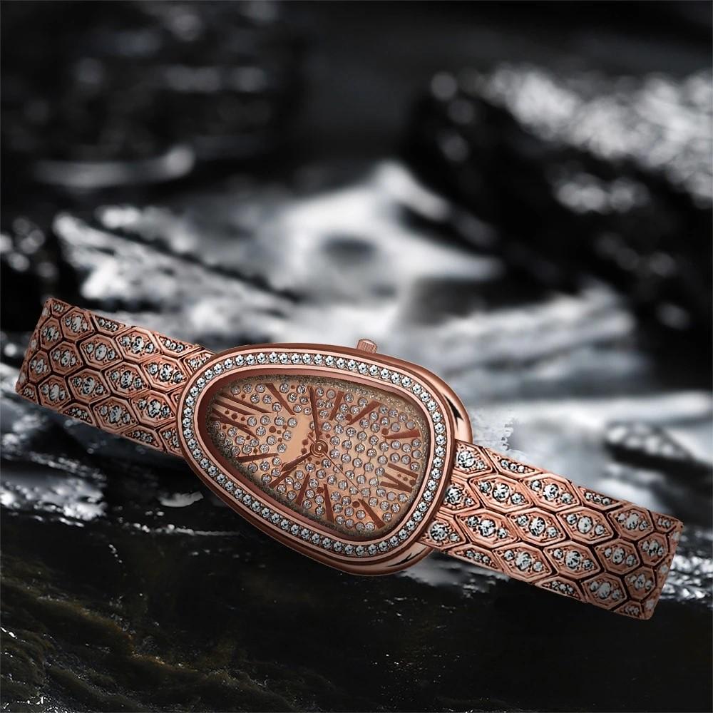 New Women Watches Snake Quartz Ladies Gold Roman Rhinestone Scale Watch Diamond Wristwatch Female Fashion Bracelet Watches Clock
