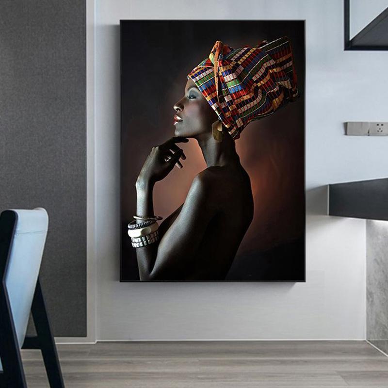 African Woman Indian Headband Portrait Canvas Painting Posters and Prints Scandinavian Wall Art Picture for Living Room