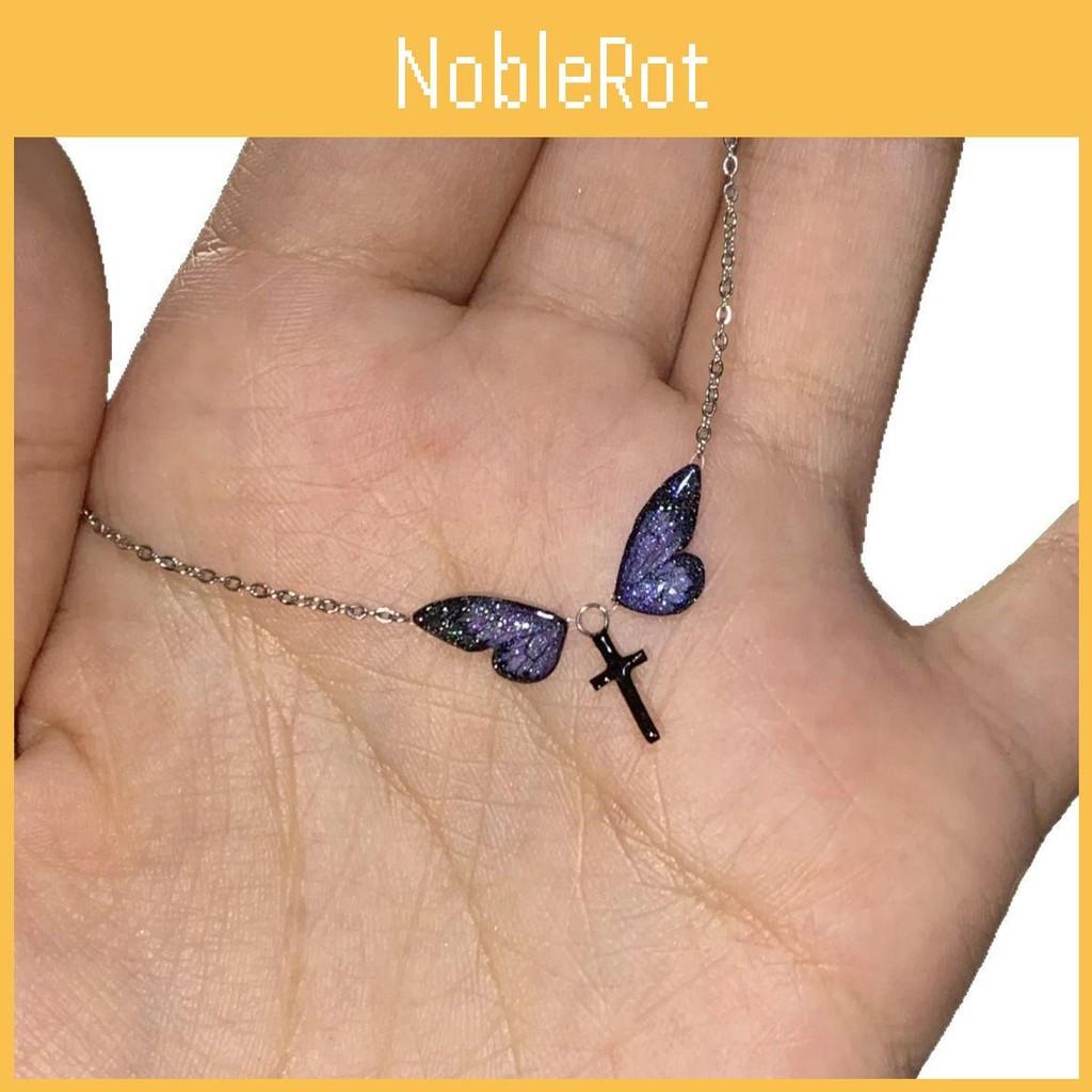Natural Style Butterfly Drop Oil Necklace With Cross And Wing Design For Ladies