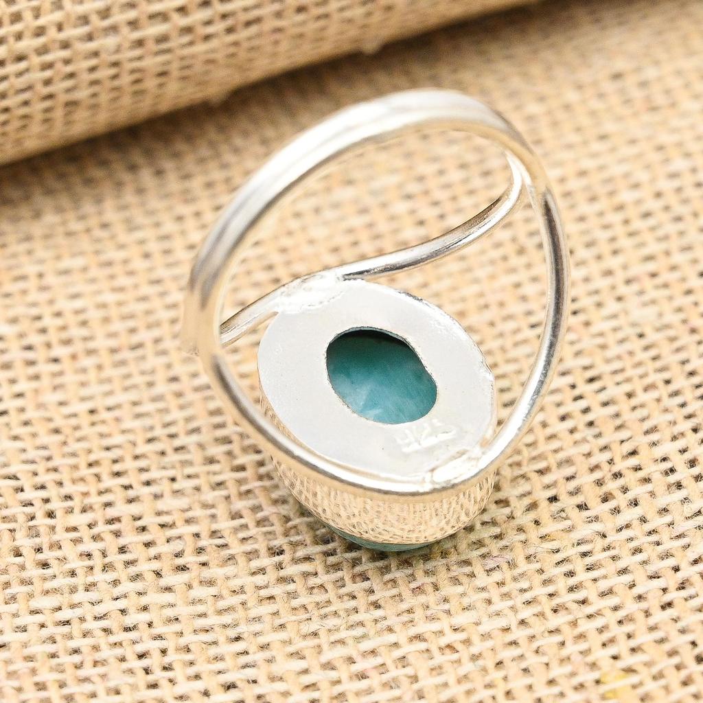 Wonderful Larimar Gemstone Handmade 925 Sterling Silver Ring Jewelry
