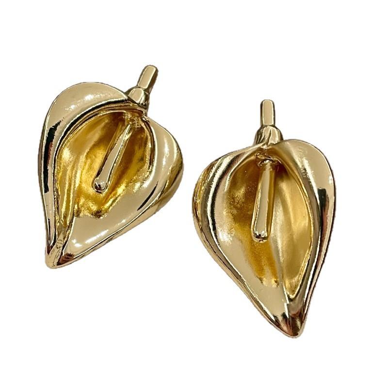 Metallic Style Silver Anthurium Leaves Women's New Calla Lily Exaggerated Unique Earrings