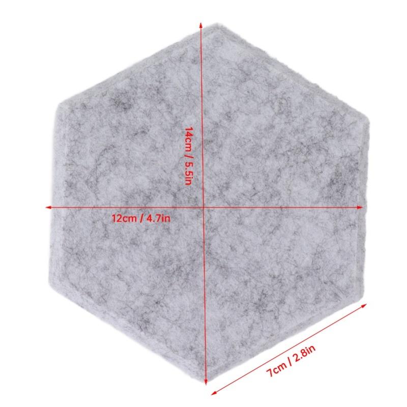 12PCS Hexagon Acoustic Panels High Density Sound Absorbing Panels Sound Proof Beveled Edge Wall Panels 14x12x7cm Silver Gray