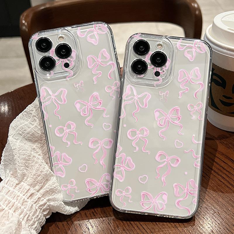 TK Popular Pink Bow iPhone17Pro Soft Silicone Mobile Phone Case Apple 16 Lens All-inclusive Anti-drop Case
