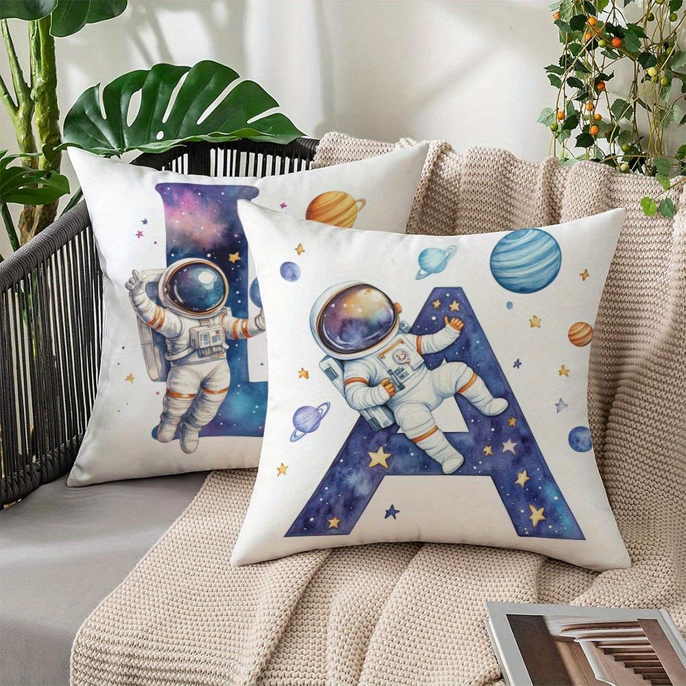 Astronaut Letter Print Pillow Cover Cosmic Space Theme Cushion Cover For Office Sofa Bedroom Living Room Home Decor Galaxy Style