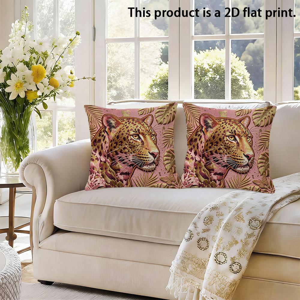 2 Pezzi Lusso Oro Rosa Stampa Leopardo Copricuscini Decorativi Giungla Selvaggia Tropicale per Divano Letto