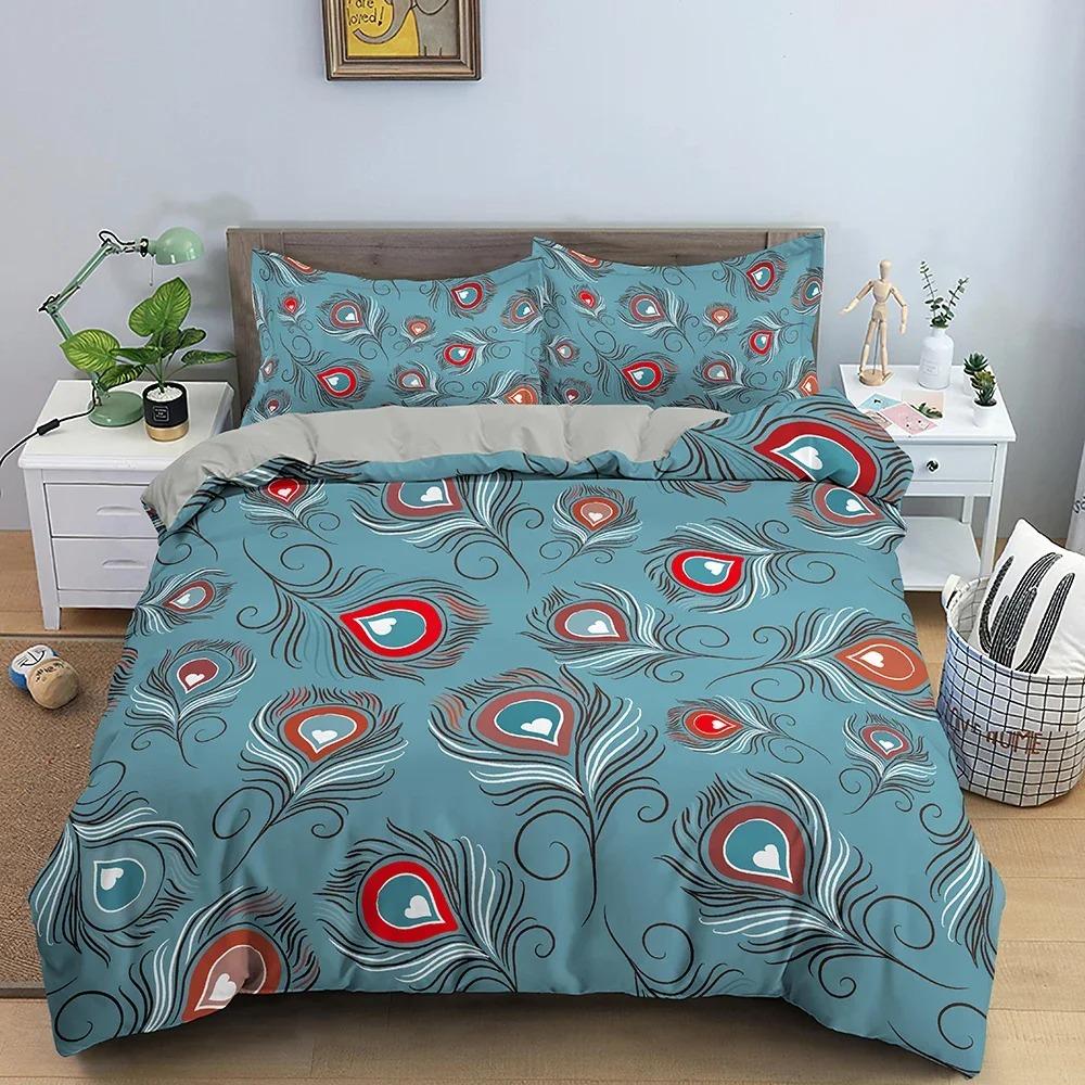 Colorful Feathers Pattern Bedding Set Soft Cozy Duvet Cover Set Luxury King Queen Quilt Cover for Bedroom Decor
