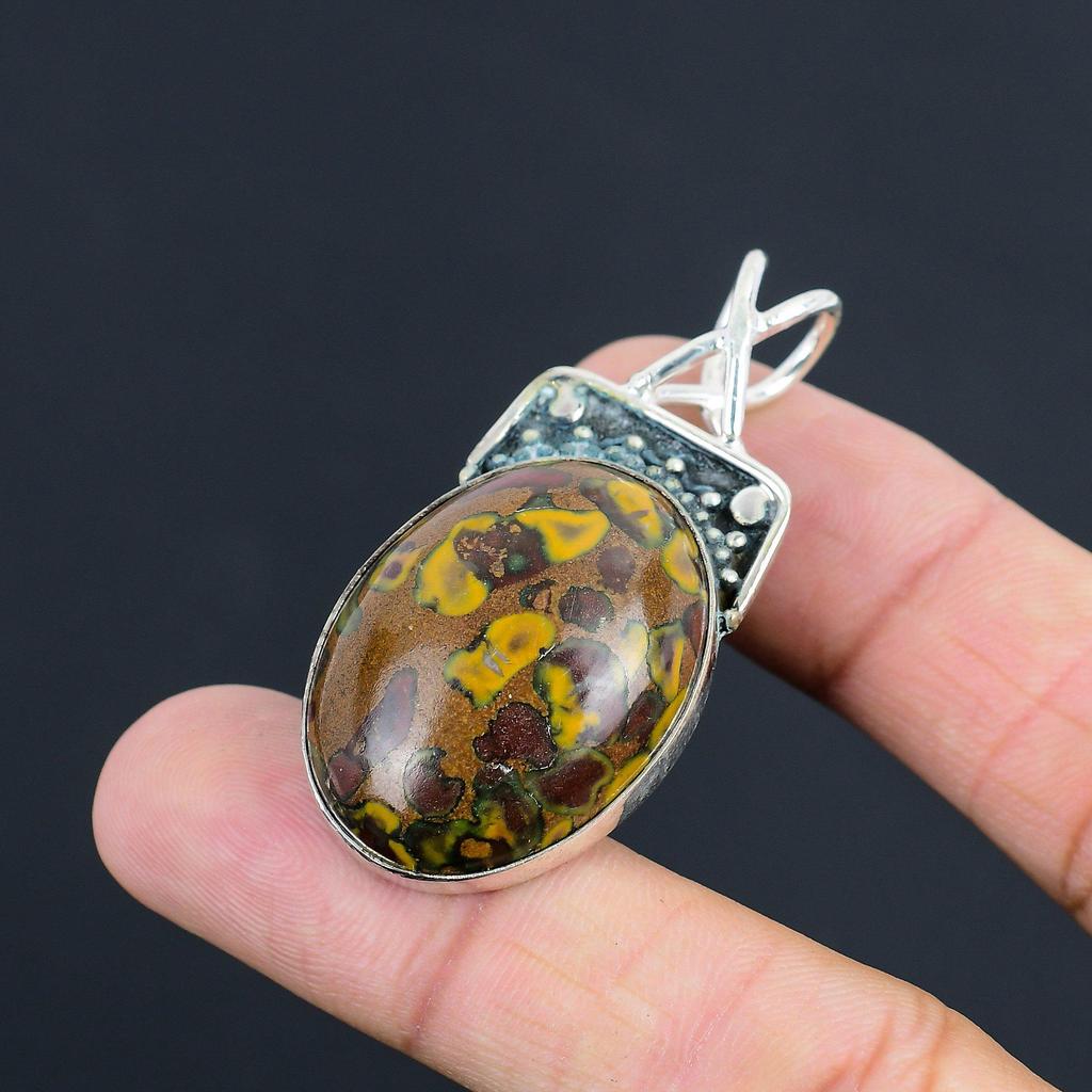 Oval Fruit Jasper Stone Elegant New Mother Ethnic Pendant Jewelry 925 Silver