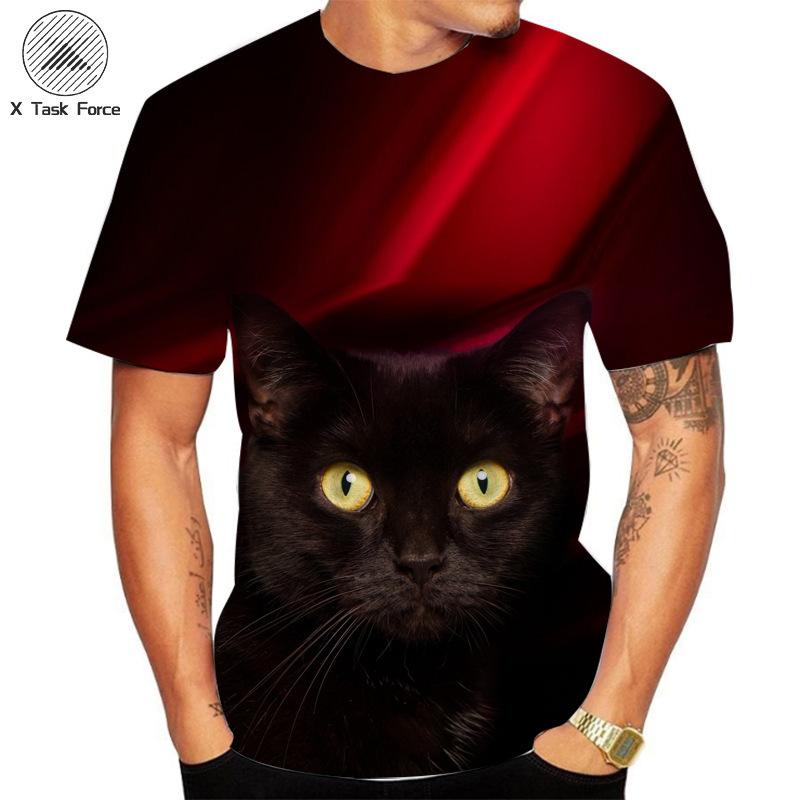 Summer Round Neck 3D Cat Printed Top Fashionable Casual Short Sleeved Men's T-shirts