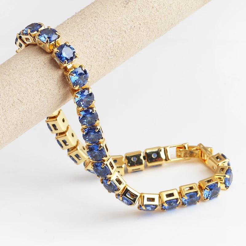 Luxury 5mm Blue CZ Tennis Bracelets for Women Girls Iced Out Zircon 18k Gold Plated Women's Bracelet Jewelry Christmas Gift