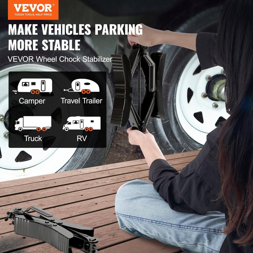 Wheel Chock Stabilizer 2 Sets for RV Travel Trailers with Ratchet Wrench