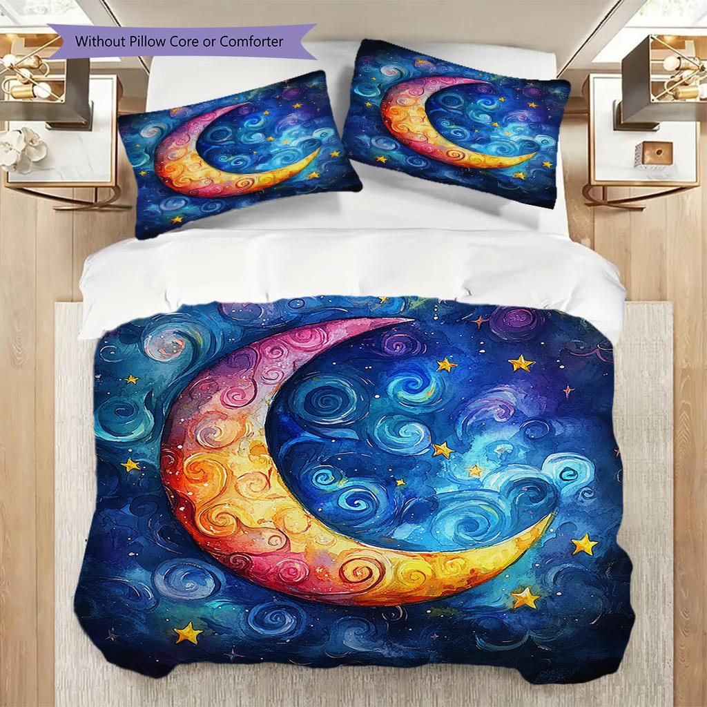 New Moon Pattern Bedding Quilt Set Quilt Cover Pillowcase Home Decoration Birthday Gift (1 * Duvet Cover + 2 * Pillowcase, Without Core)