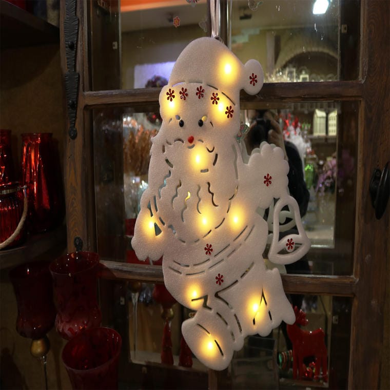 Illuminated Foam Santa Claus Figurine with 10 LEDs, White, Battery Operated