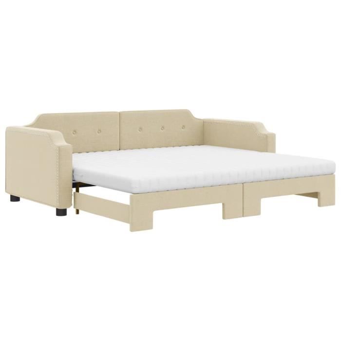 VidaXL Daybed with Trundle and Mattress Cream 100x200 Cm Fabric 3197661