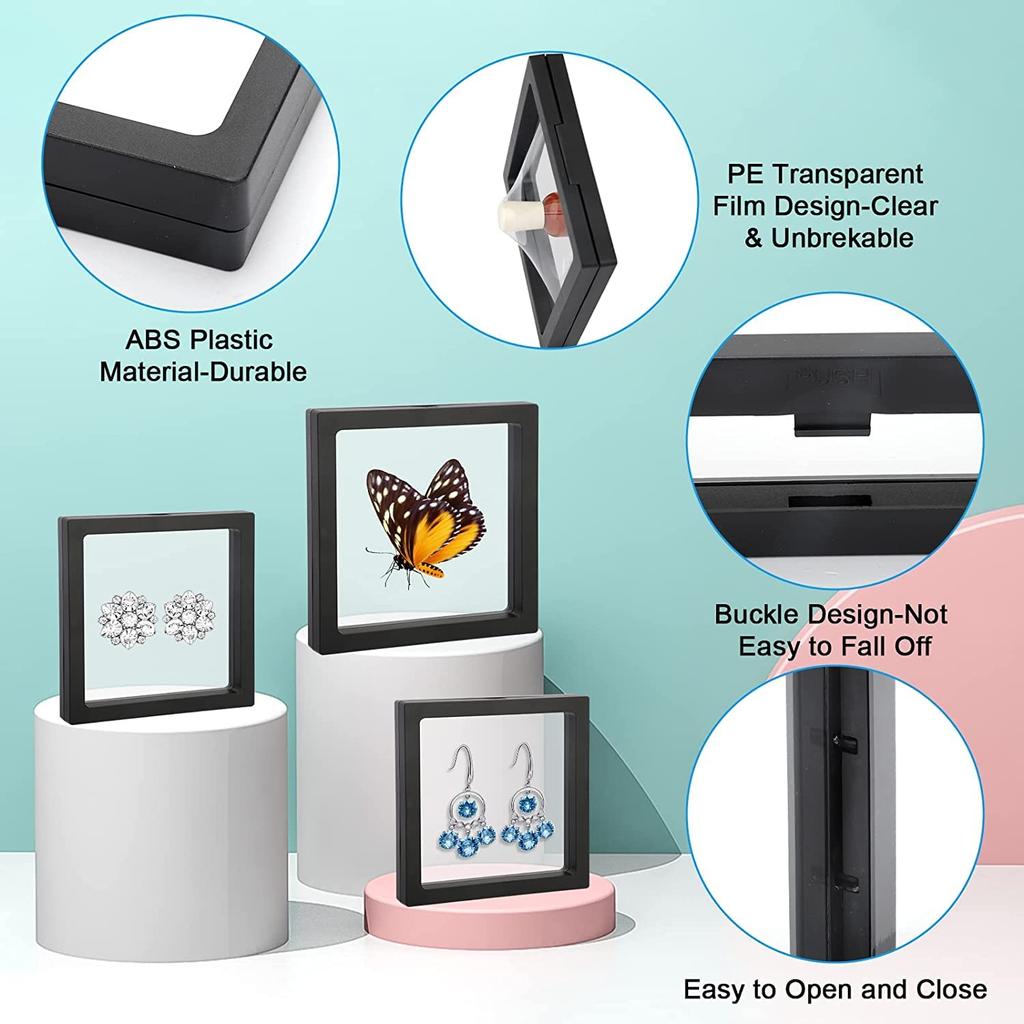 10 Pack 3D Floating Frame Display Stand, Transparent PE Floating Display Case, Jewelry Storage Box Suspension Frame
