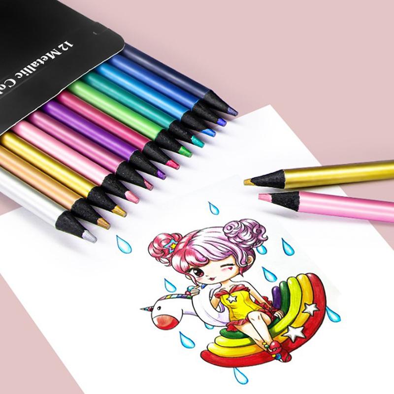 Set di Matite Colorate Metalliche da 12 Colori Disegno Schizzo Colorare Matite Colorate Brutfuner Forniture d'Arte Professionali Per Artista