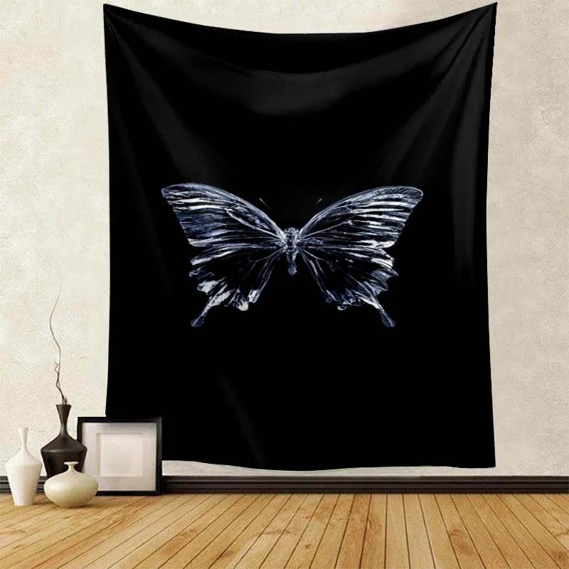 Exquisite Black Butterfly Print Tapestry Women Room  Fabric Decoration Wall Covering