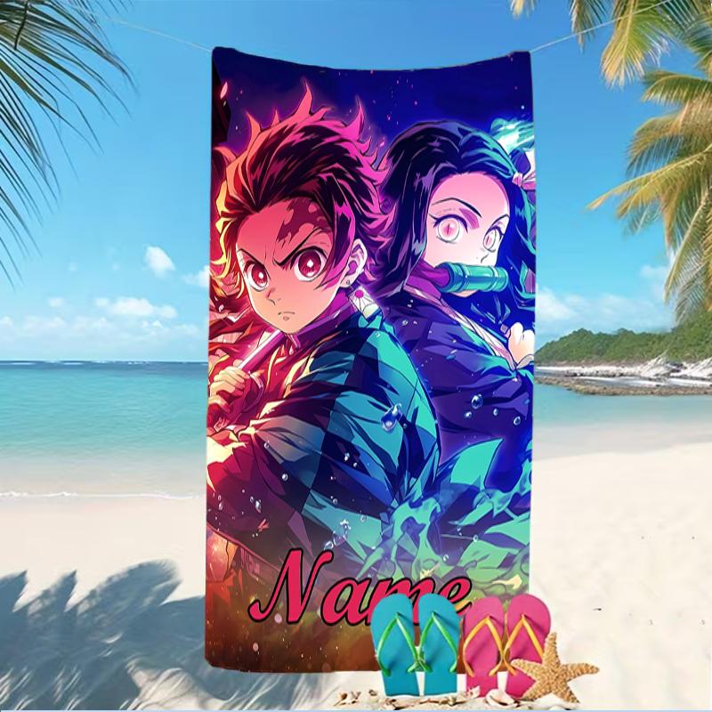 Customizable Personalized Beach Towels Demon Slayer Tanjiro Kamado Themed designs.Suitable for the Beach, Yoga, Sports;ideal As Beach Accessories