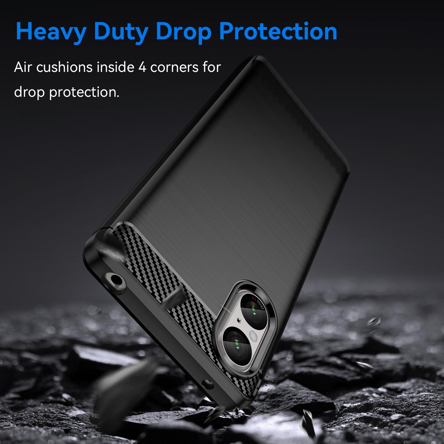 

For Sony Xperia 5 V Case Brushed Carbon Fiber Texture Flexible TPU Phone Cover Blue