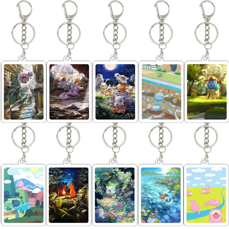 Anime Cartoon Gengar Psyduck Mew Bulbasaur Anime Game Characters Acrylic Pendant PKM Ptcg Decor Key Chain Ring for Fans Gifts