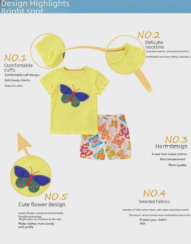 Cotton Girls' Summer Short-Sleeve Two-Piece Suit