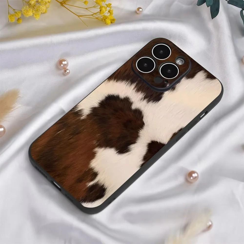HOT Brown Cow Print Phone Case for iPhone 17 16e 16 15 14 13 12 11 Pro Max Mini X XR XSMax 8 7 6 Air Plus Soft Silicone Cover