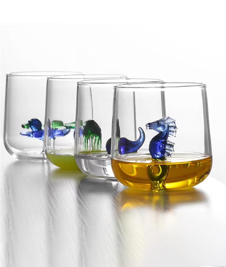 Tazza in Vetro 3D Vita Marina Resistente al Calore Monostrato Tazza Animale Decorativa per Casa per Colazione Latte Succhi Bevande Fredde