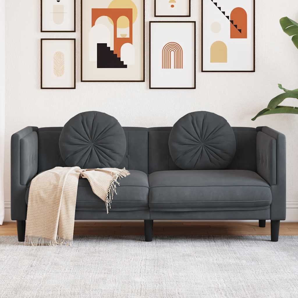 2 Seater Sofa with Cushions Dark Grey Velvet