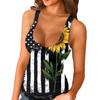 Women's Low Cut Sexy Tight Printed Round Neck Sleeveless Button Vest Tops