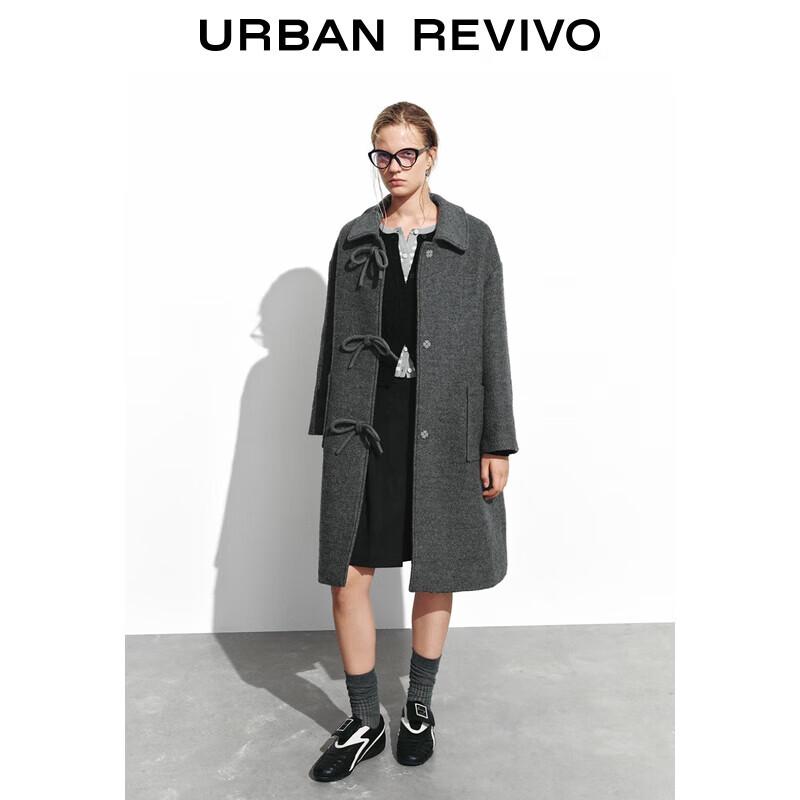 

UR Women s Winter Lapel Bowknot Wool Blend Long Coat M